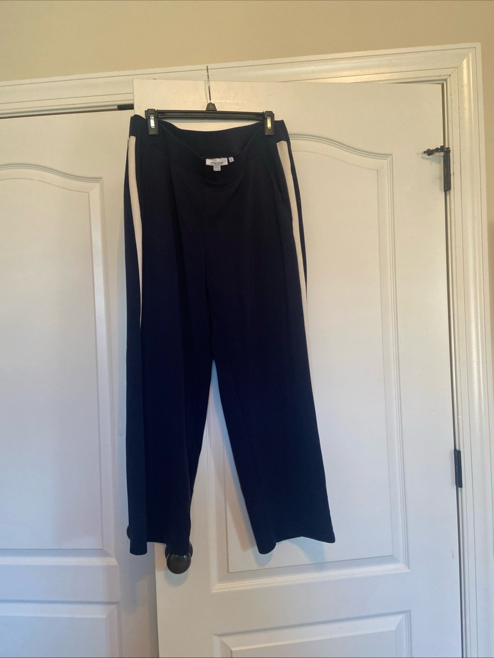 Chico's Black Wide-Leg Pants with Cream Side Stripes